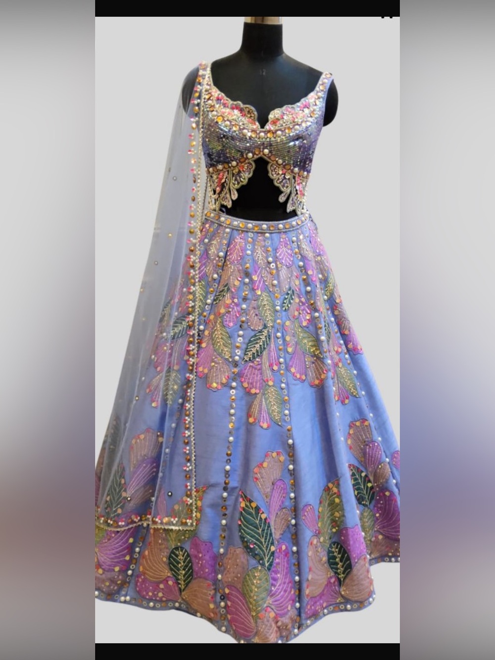 Embellished Lavender Lehenga Dress with Multicolor Embroidery